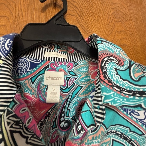 Chicos Sleeveless Cotton  Pocket Multi Print Fabrics Button up Shirt 2 - Picture 3 of 10
